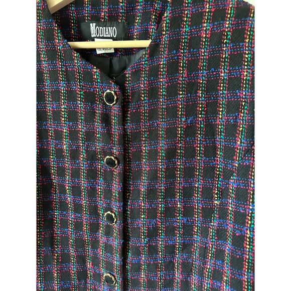 Vintage Modiano Wool Tweed Blazer w/ pockets Size 10 w/ Velvet & Brass Buttons - Picture 2 of 6